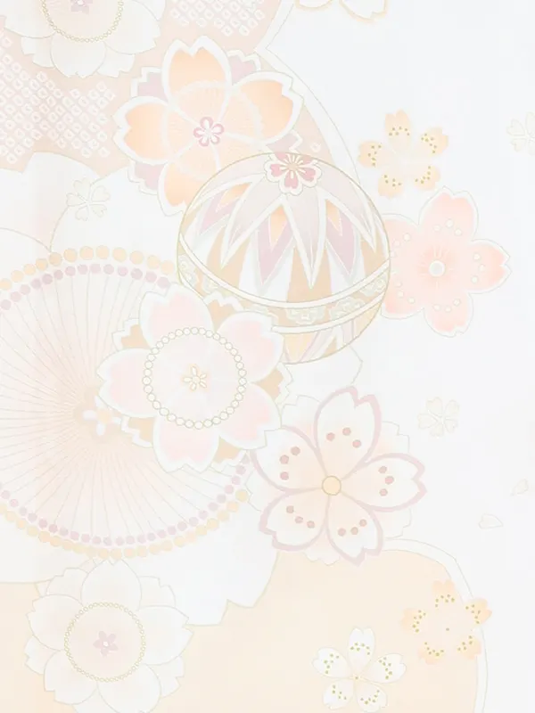 【夏用 単衣】お宮参り女の子 産着レンタル／白×黄色 まりに桜  Z331