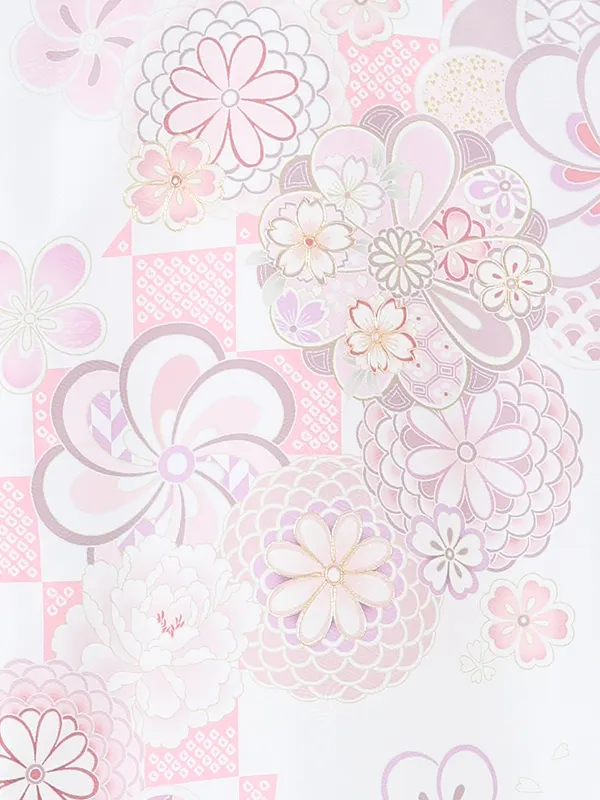 お宮参り女の子 産着レンタル／白×ピンク ねじり梅に菊桜 Z332