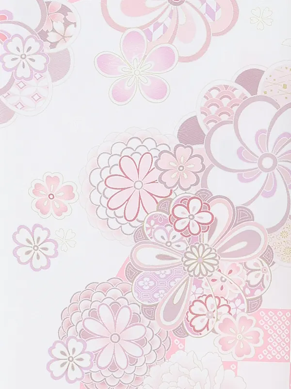 お宮参り女の子 産着レンタル／白×ピンク ねじり梅に菊桜 Z332