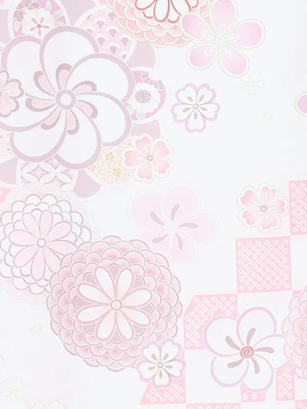 お宮参り女の子 産着レンタル／白×ピンク ねじり梅に菊桜 Z332