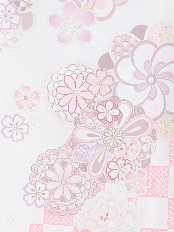 【夏用 単衣】お宮参り女の子 産着レンタル／白×ピンク ねじり梅に菊桜 Z333