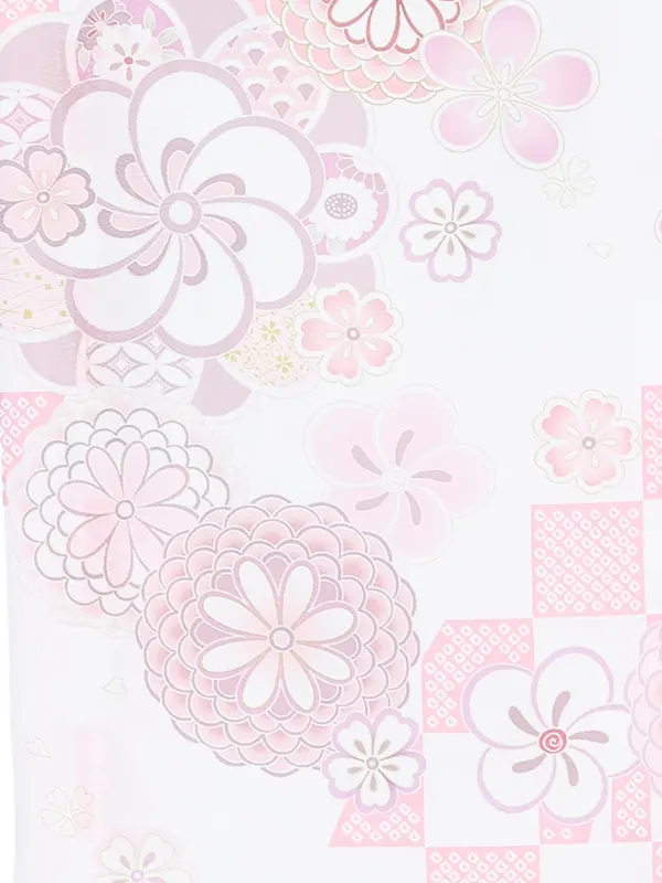 【夏用 単衣】お宮参り女の子 産着レンタル／白×ピンク ねじり梅に菊桜 Z333