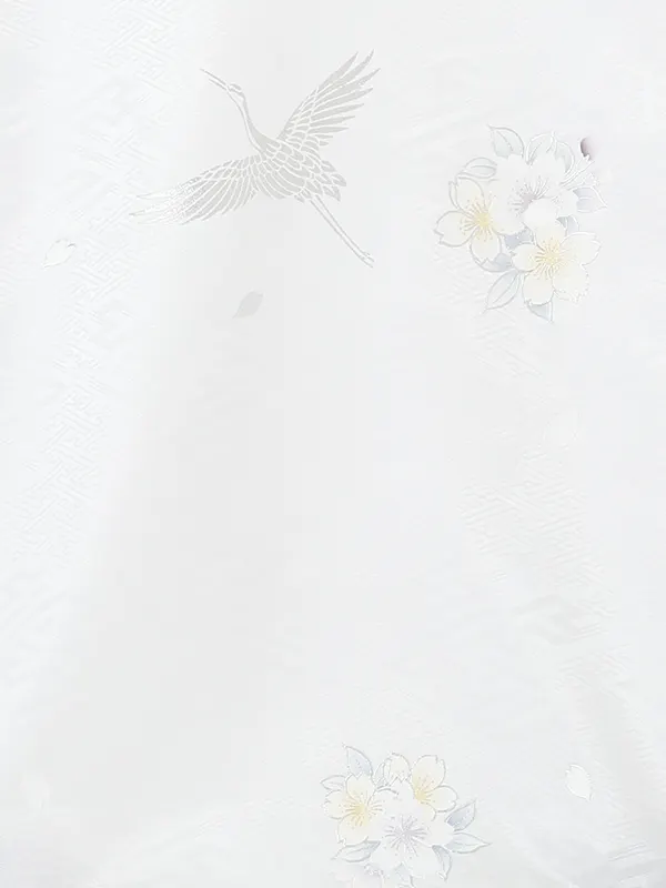 【夏用 単衣】お宮参り女の子 産着レンタル／白 銀彩鶴に桜  Z348