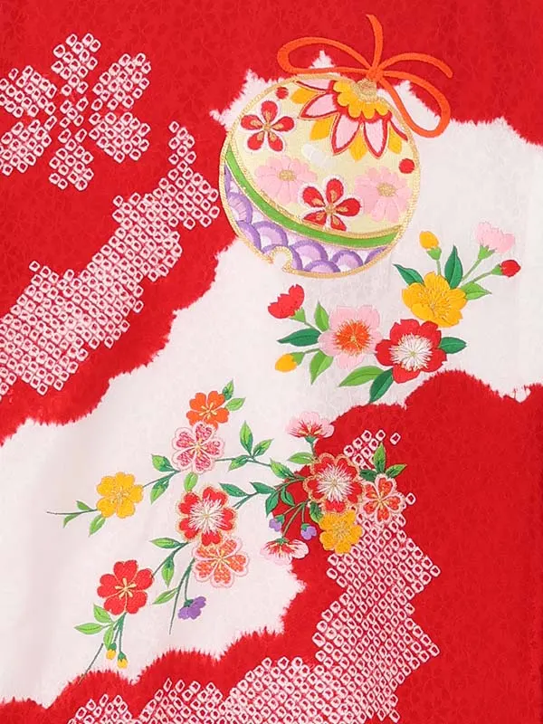 【正絹】お宮参り女の子 産着レンタル／赤 鈴桜刺繍 Z354