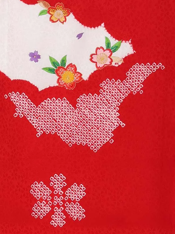 【正絹】お宮参り女の子 産着レンタル／赤 鈴桜刺繍 Z354