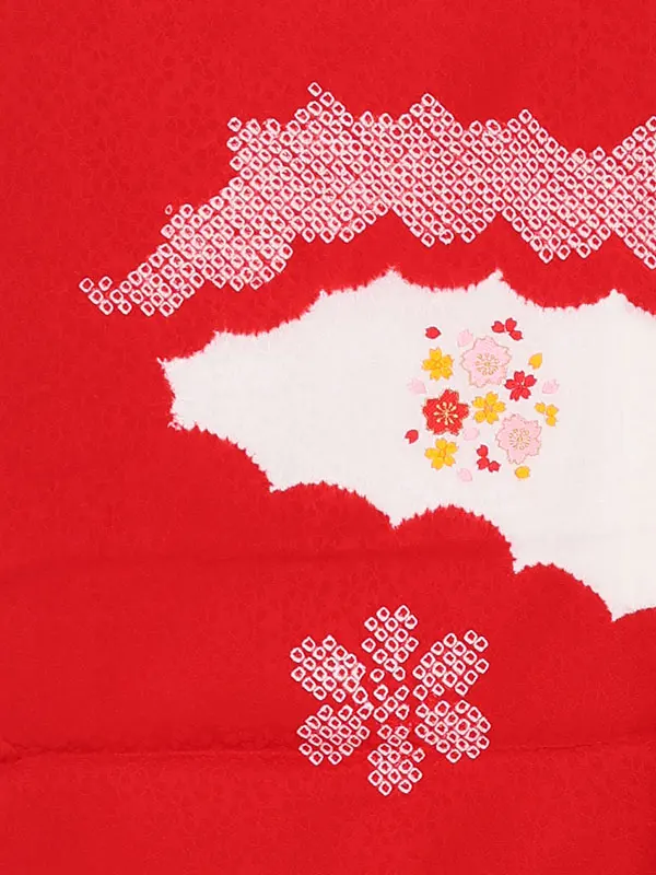 【正絹】お宮参り女の子 産着レンタル／赤 鈴桜刺繍 Z354