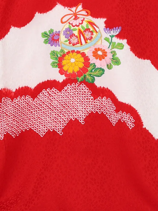 【正絹】お宮参り女の子 産着レンタル／赤 鈴桜刺繍 Z354