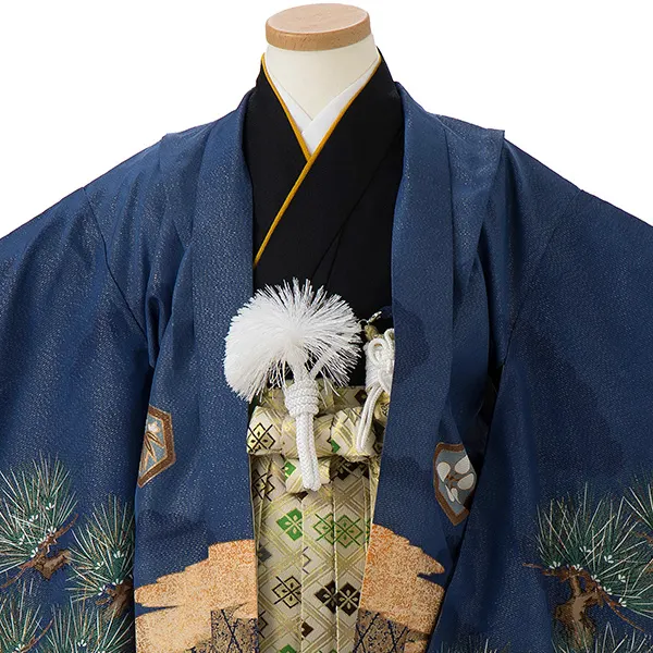 七五三レンタル(5歳6歳男児袴)／青鷹松城×金業平菱袴 E017