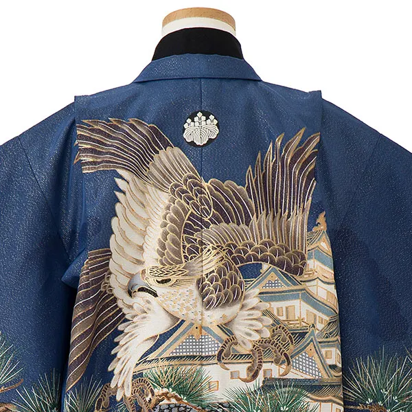 七五三レンタル(5歳6歳男児袴)／青鷹松城×金業平菱袴 E017