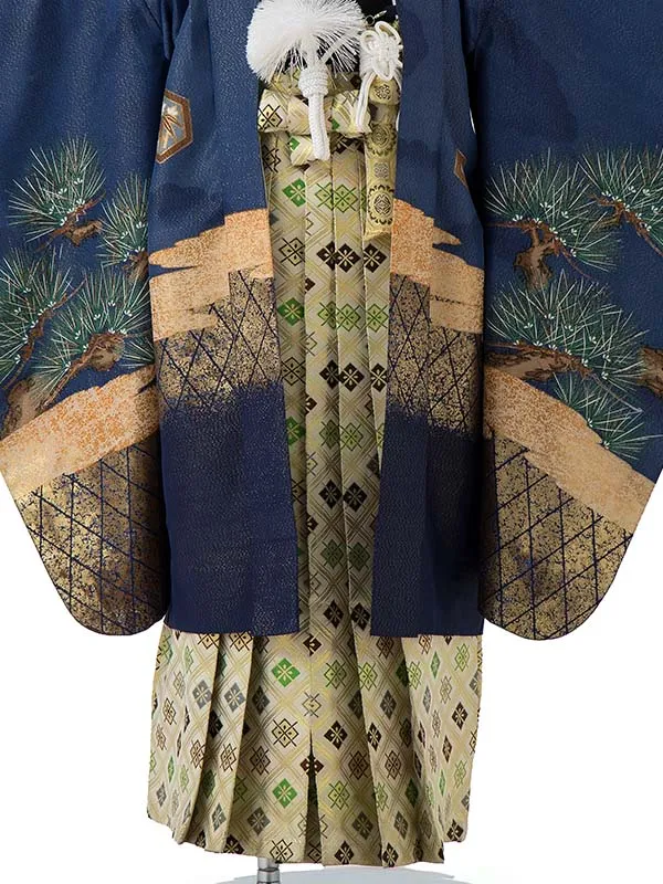 七五三レンタル(5歳6歳男児袴)／青鷹松城×金業平菱袴 E017