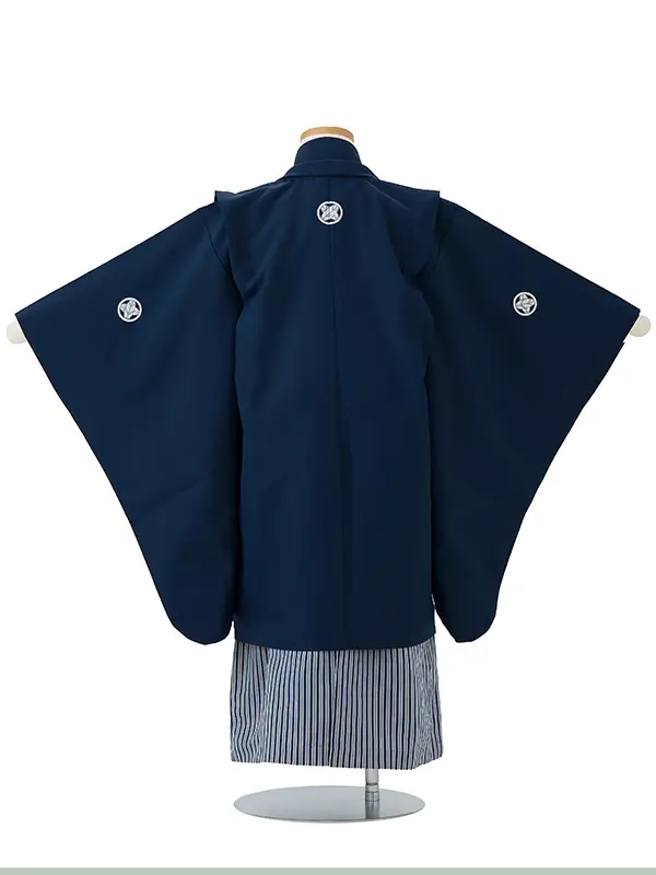 七五三レンタル(5歳男児袴)／青紋付き×青縞袴 F035