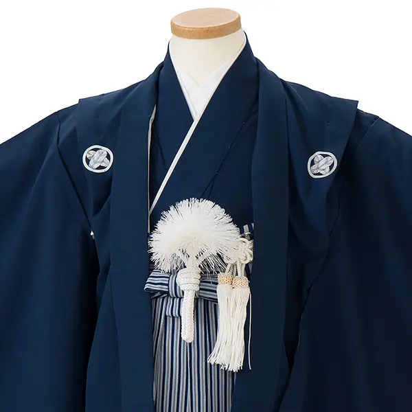 七五三レンタル(5歳男児袴)／青紋付き×青縞袴 F035