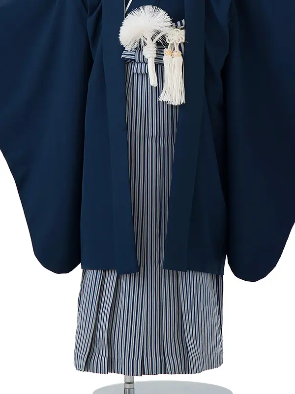 七五三レンタル(5歳男児袴)／青紋付き×青縞袴 F035