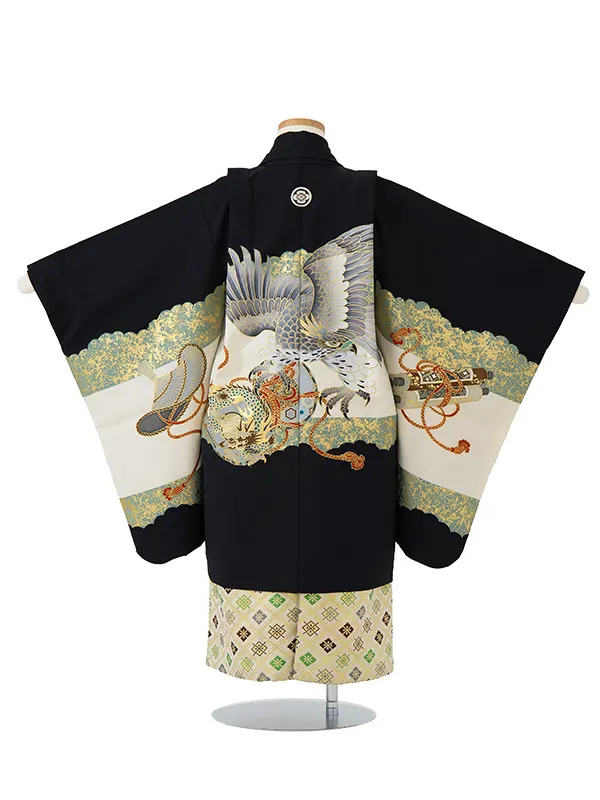 七五三レンタル(5歳男児袴)／黒鷹鼓×金入子菱袴 F044