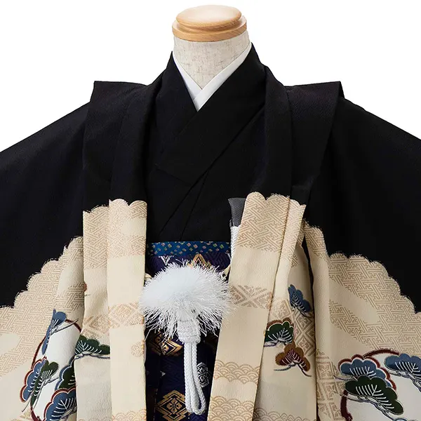 七五三レンタル(3歳男児袴)／黒鷹宝船×紺松皮菱袴 G163