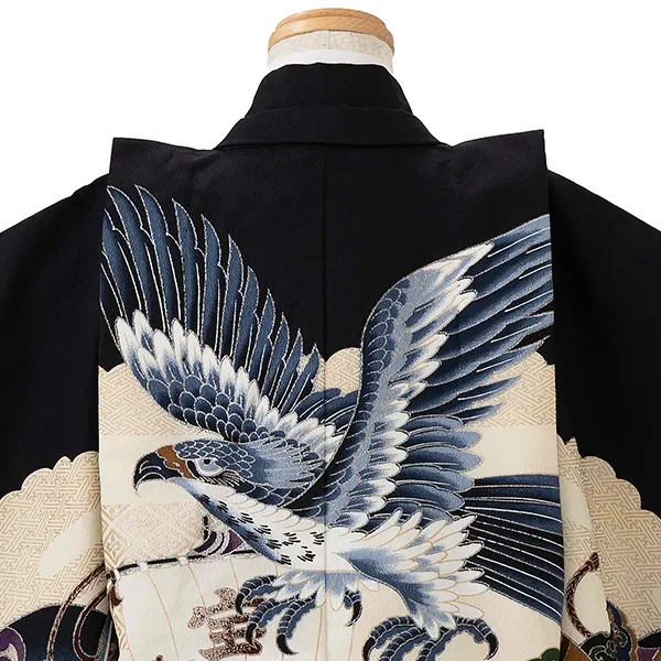 七五三レンタル(3歳男児袴)／黒鷹宝船×紺松皮菱袴 G163