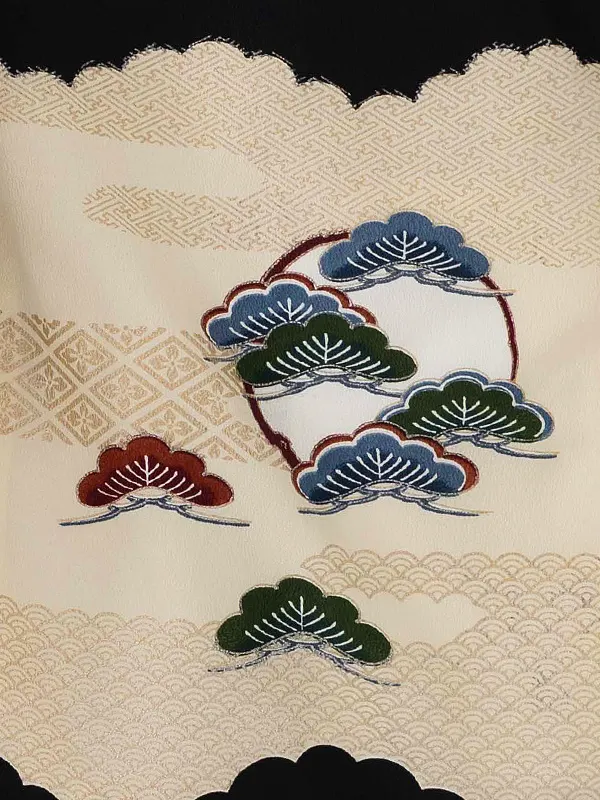 七五三レンタル(3歳男児袴)／黒鷹宝船×紺松皮菱袴 G163