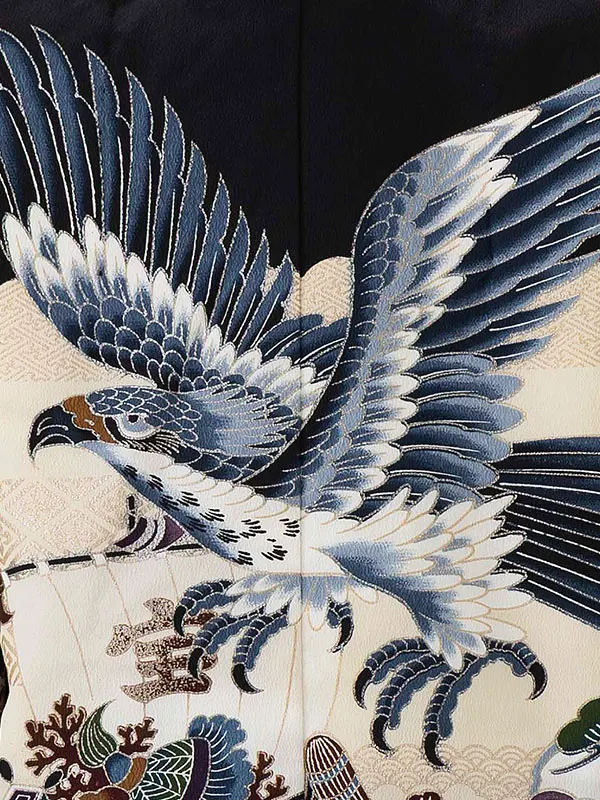 七五三レンタル(3歳男児袴)／黒鷹宝船×紺松皮菱袴 G163