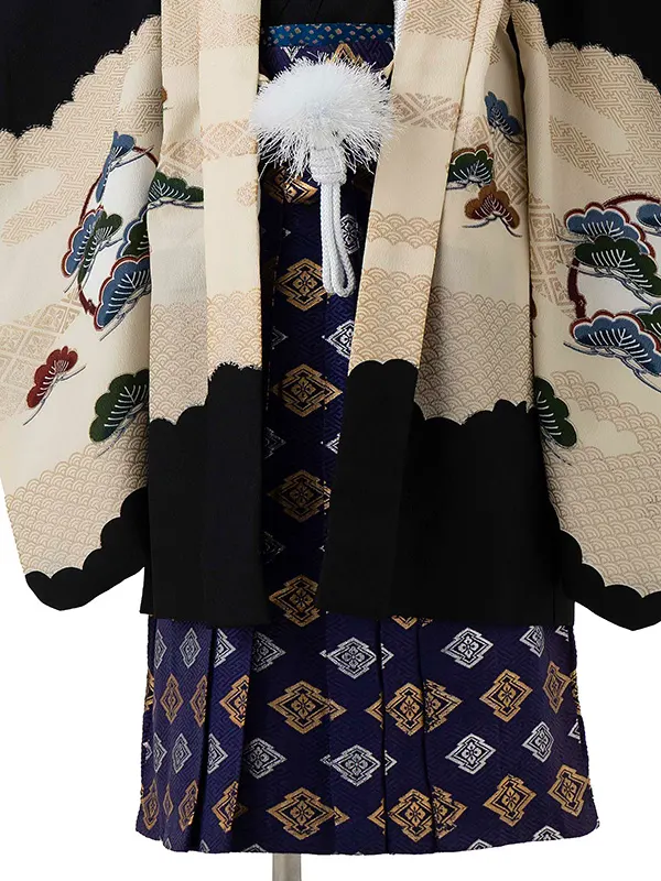 七五三レンタル(3歳男児袴)／黒鷹宝船×紺松皮菱袴 G163