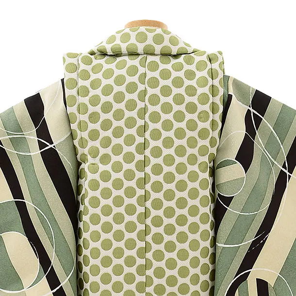 七五三レンタル(3歳男児被布)／緑ドット×緑ストライプ幾何学模様 J209