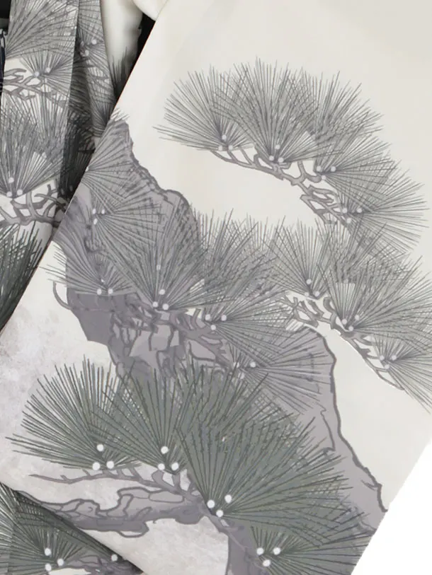 かんたん七五三レンタル(5歳6歳男児袴)／白兜松×グレー菱縞袴 J567