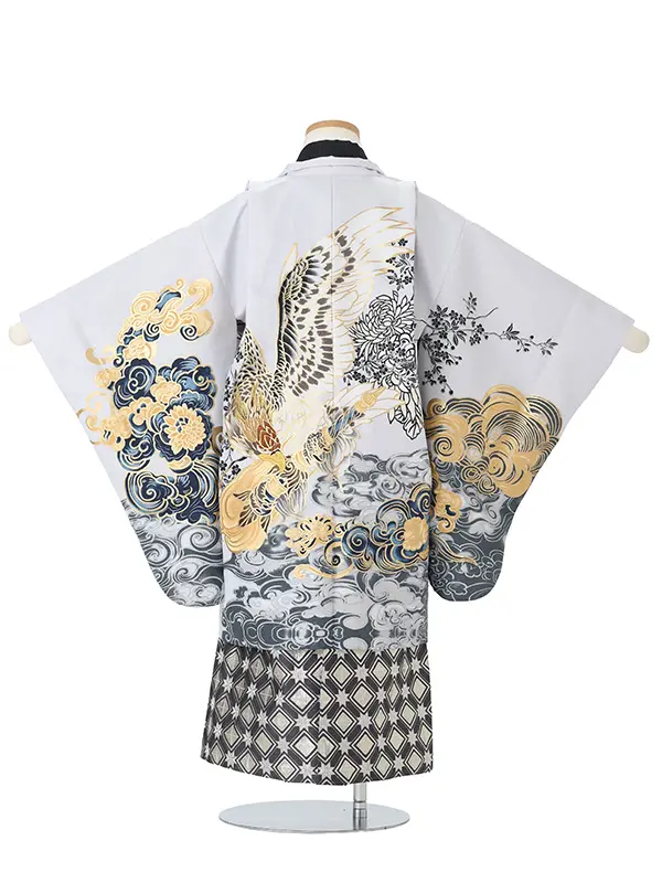 かんたん七五三レンタル(5歳男児袴)グレー 菊鷹×黒銀菱袴 J577