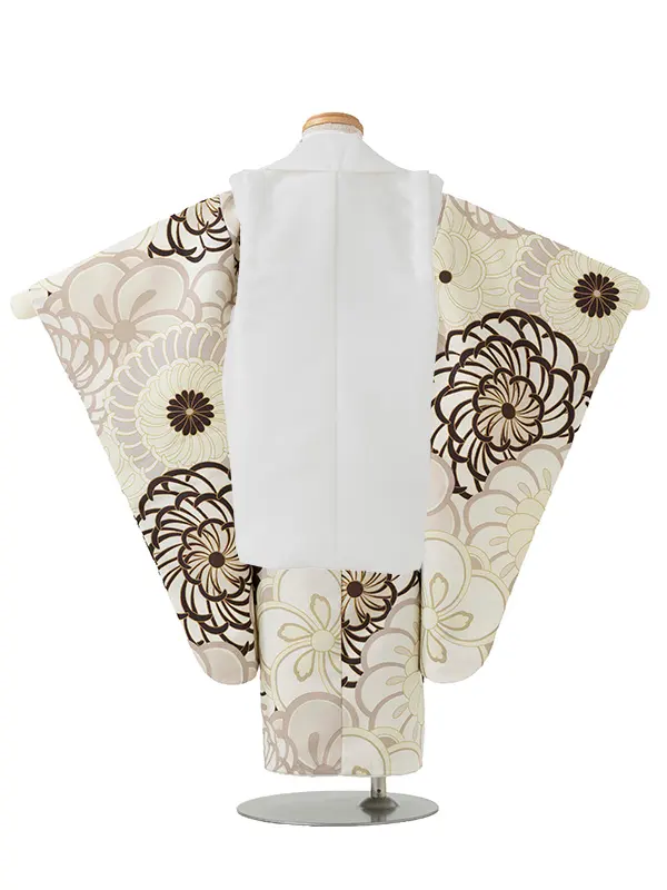 七五三レンタル(3歳男児被布)／白 兜×ベージュ 菊梅 W101