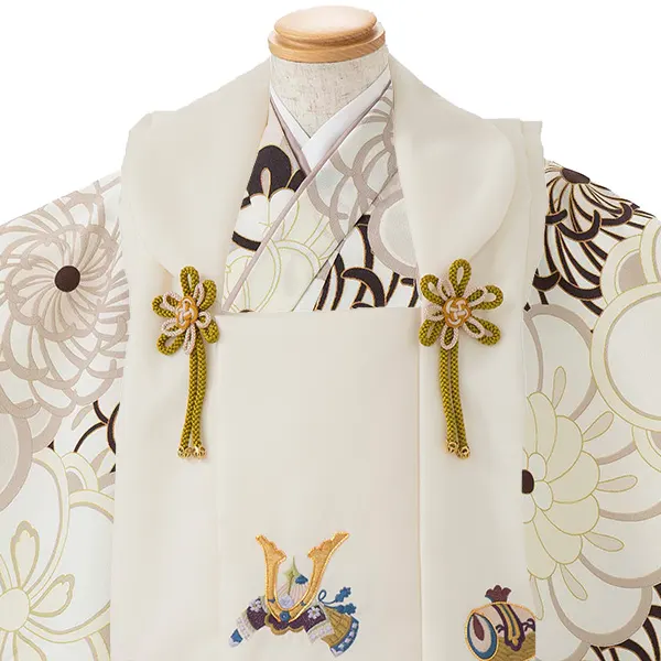 七五三レンタル(3歳男児被布)／ベージュ 兜×ベージュ 菊梅 W201