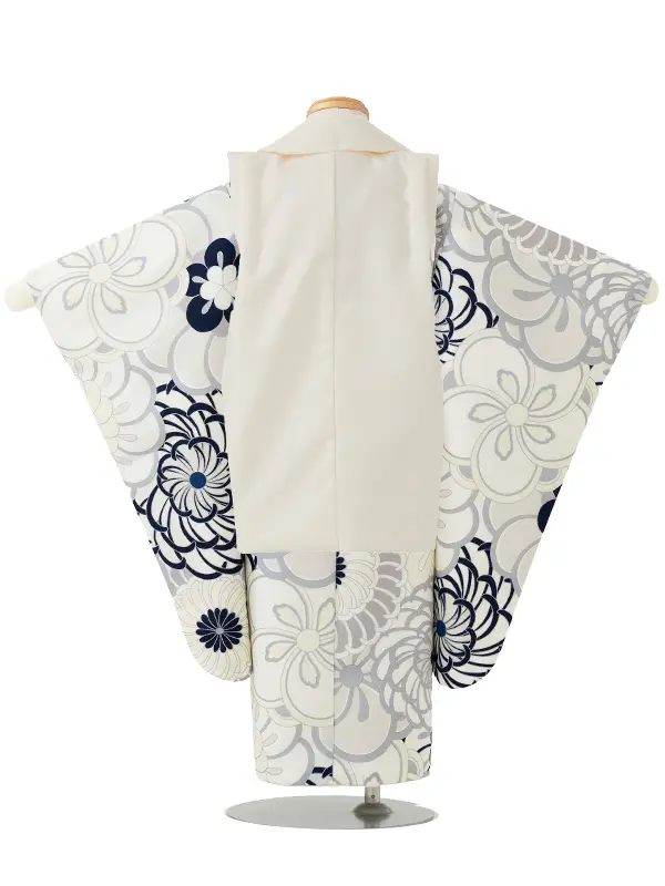 七五三レンタル(3歳男児被布)／ベージュ 兜×グレー 菊梅 W202