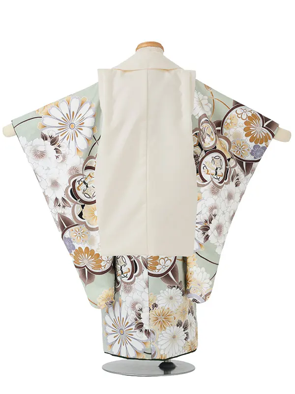 七五三レンタル(3歳男児被布)／ベージュ 兜×薄緑 橘くす玉 W205