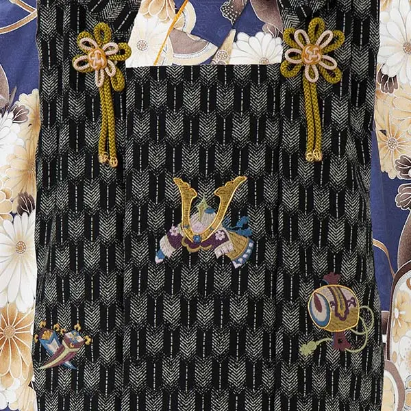 七五三レンタル(3歳男児被布)／黒矢羽 兜×紺 橘くす玉 W404