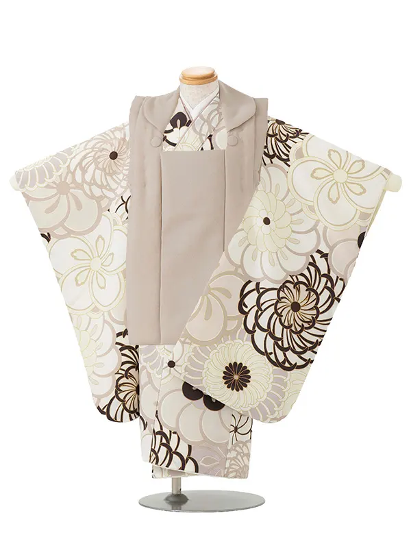 七五三レンタル(3歳男児被布)／ベージュ×ベージュ 菊梅 W501