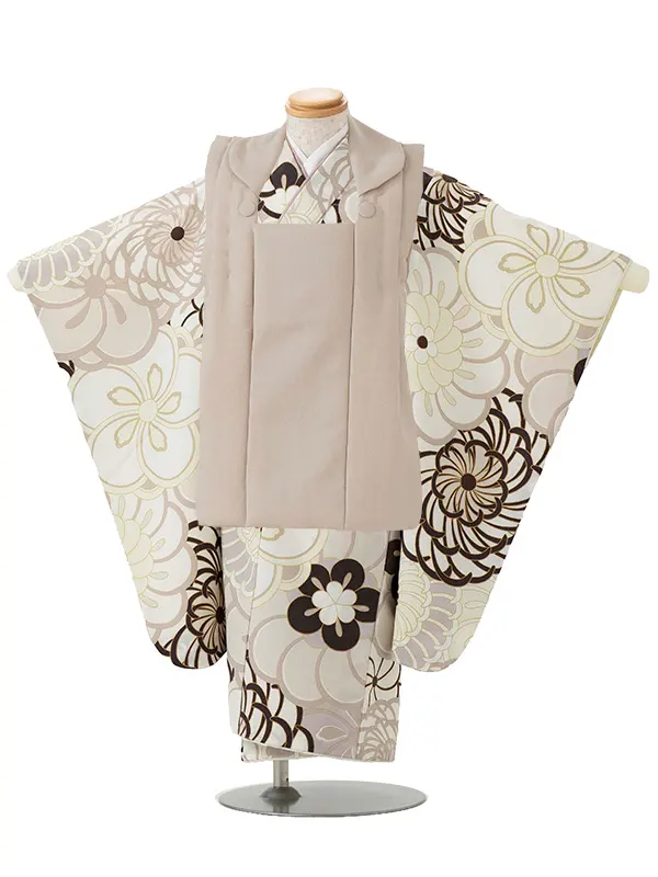 七五三レンタル(3歳男児被布)／ベージュ×ベージュ 菊梅 W501