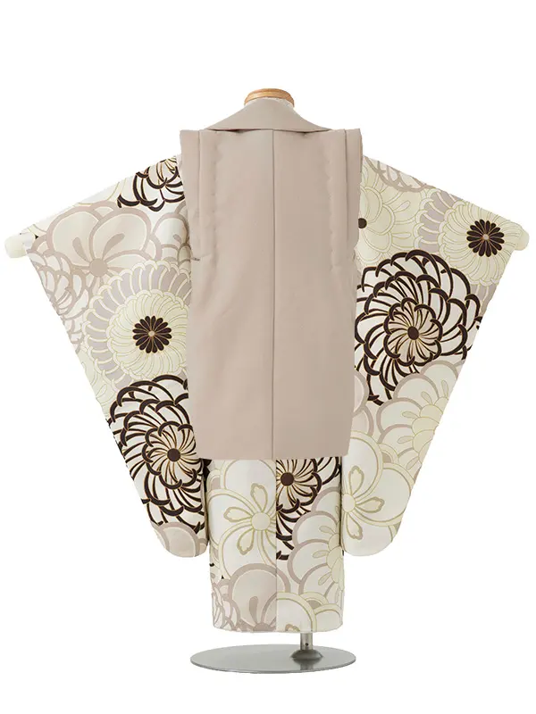 七五三レンタル(3歳男児被布)／ベージュ×ベージュ 菊梅 W501