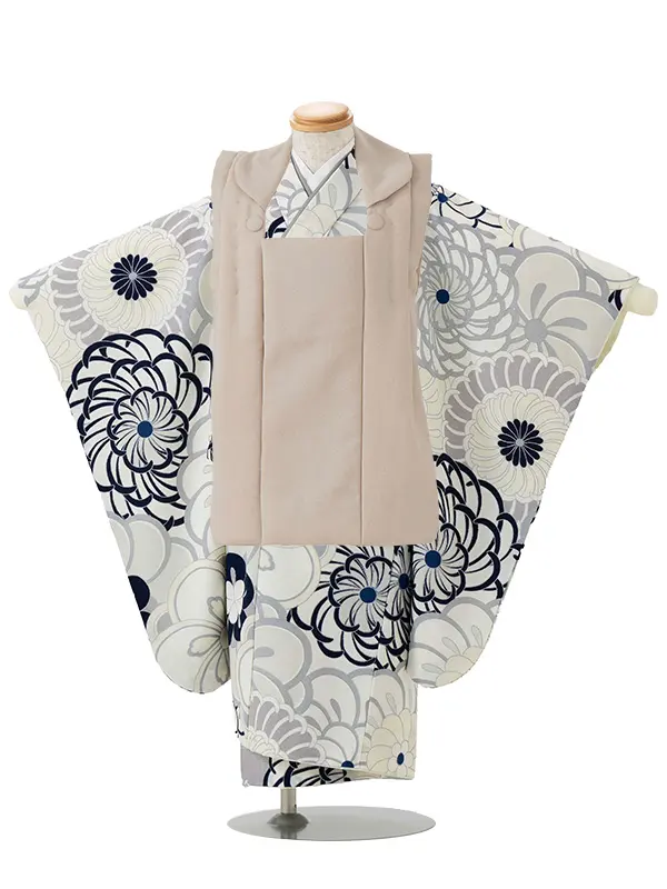 七五三レンタル(3歳男児被布)／ベージュ×グレー 菊梅 W502