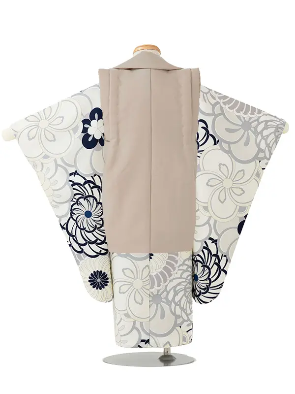 七五三レンタル(3歳男児被布)／ベージュ×グレー 菊梅 W502