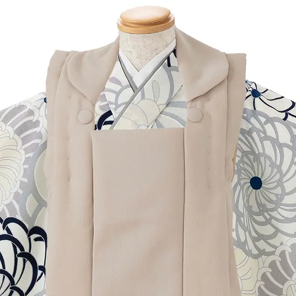 七五三レンタル(3歳男児被布)／ベージュ×グレー 菊梅 W502