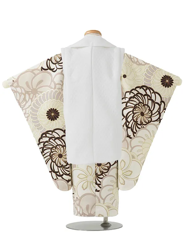 七五三レンタル(3歳男児被布)／白 格子×ベージュ 菊梅 W601