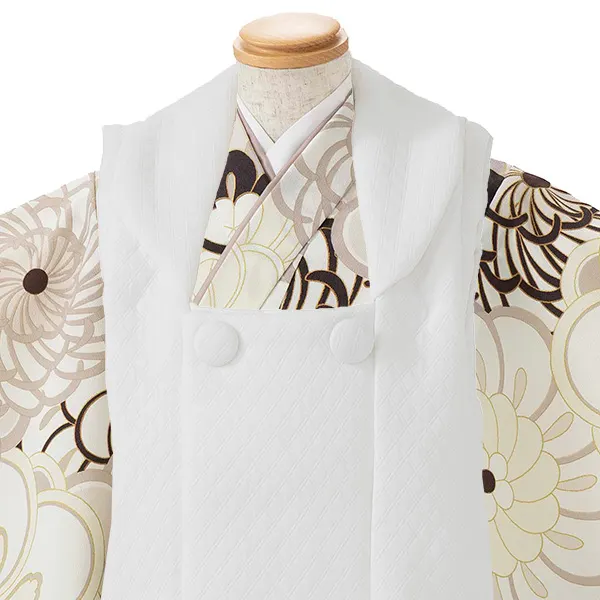 七五三レンタル(3歳男児被布)／白 格子×ベージュ 菊梅 W601