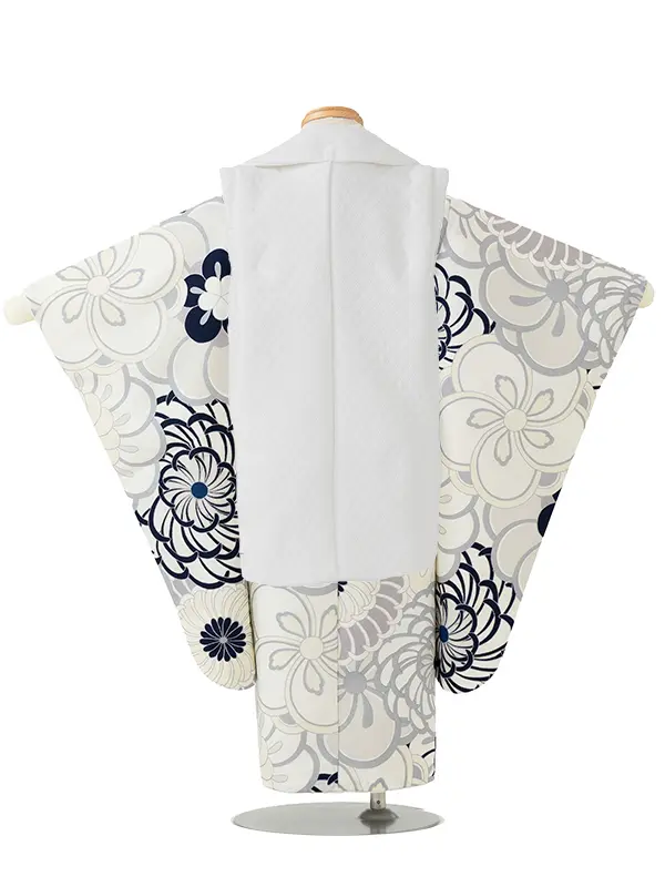 七五三レンタル(3歳男児被布)／白 格子×グレー 菊梅 W602