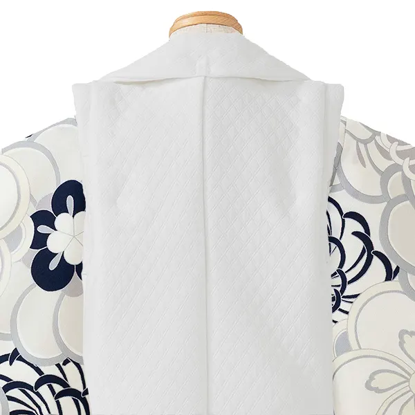 七五三レンタル(3歳男児被布)／白 格子×グレー 菊梅 W602