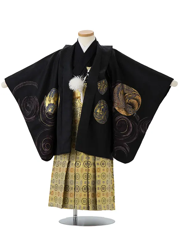 かんたん七五三レンタル(4歳5歳男児袴) 黒 鳳凰×金蜀江紋袴 Y059