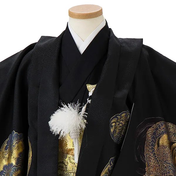 かんたん七五三レンタル(4歳5歳男児袴) 黒 鳳凰×金蜀江紋袴 Y059