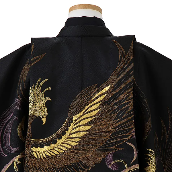 かんたん七五三レンタル(4歳5歳男児袴) 黒 鳳凰×金蜀江紋袴 Y059