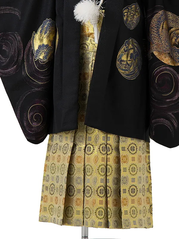 かんたん七五三レンタル(4歳5歳男児袴) 黒 鳳凰×金蜀江紋袴 Y059
