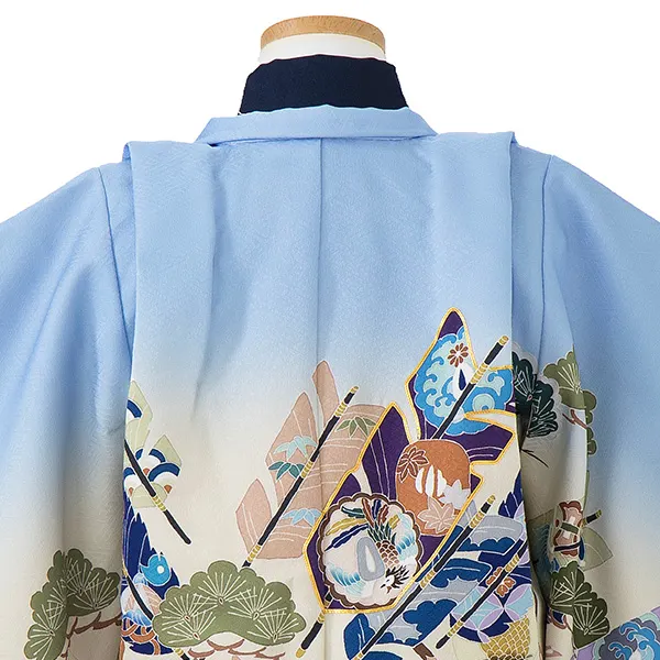 かんたん七五三レンタル(4歳5歳男児袴) 水色 矢羽×金業平菱袴 Y062