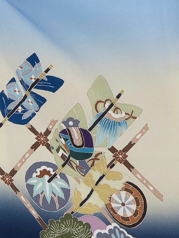 かんたん七五三レンタル(4歳5歳男児袴) 水色 矢羽×金業平菱袴 Y062