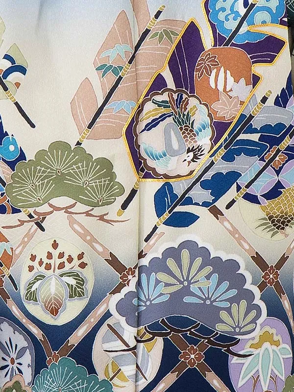 かんたん七五三レンタル(4歳5歳男児袴) 水色 矢羽×金業平菱袴 Y062