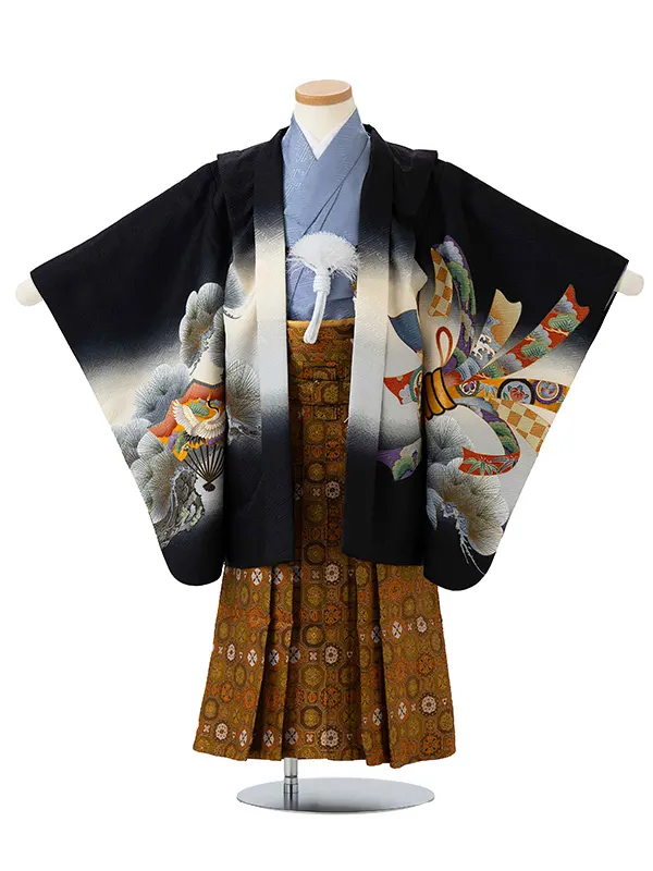 かんたん七五三レンタル(4歳5歳男児袴) ブランド 黒×兜 松 Y068