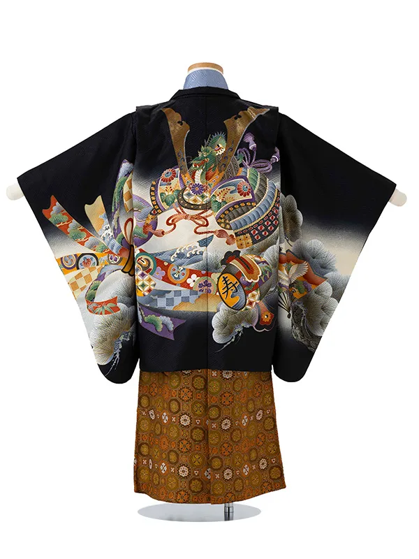 かんたん七五三レンタル(4歳5歳男児袴) ブランド 黒×兜 松 Y068